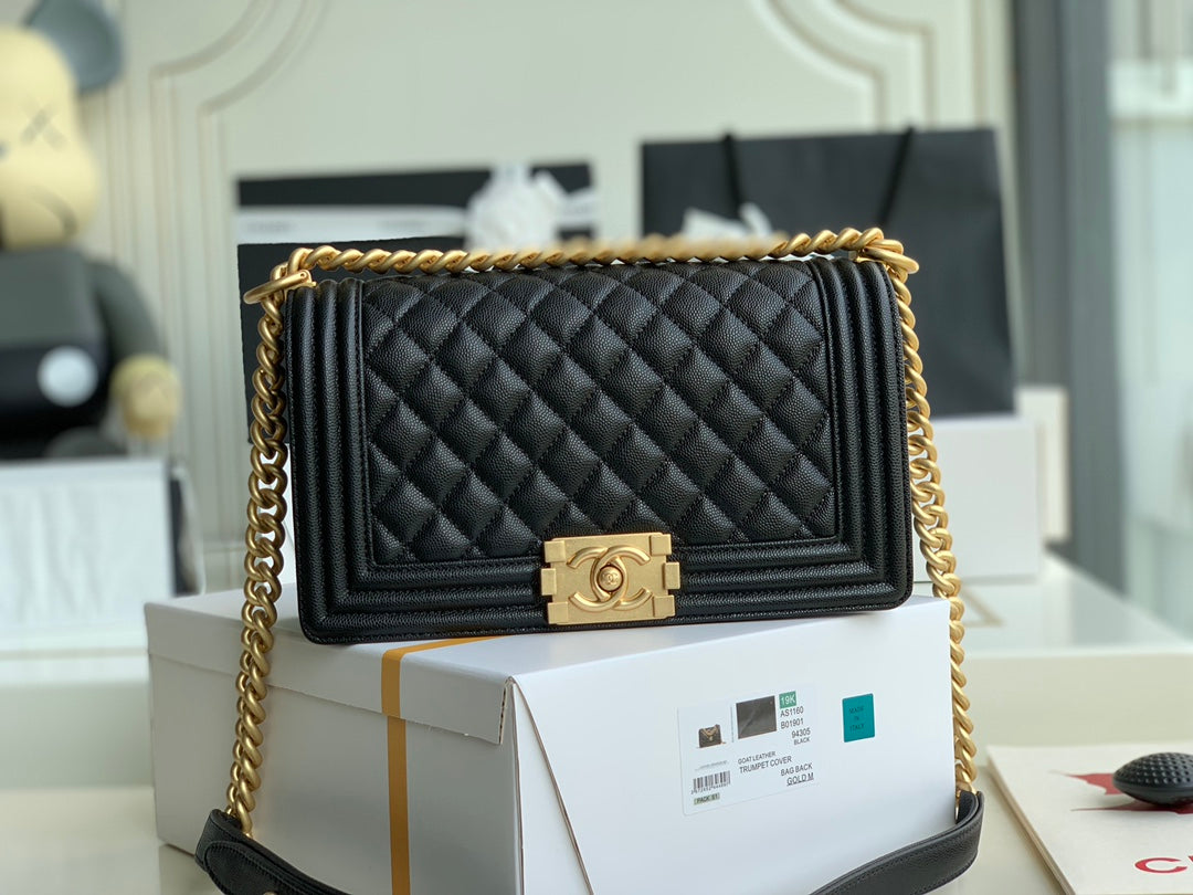 Quilted Caviar Leather Medium Boy Bag